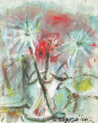 FLOWERS AND BISON by Patrick Collins, 1990, oil on canvas laid on board, sold Feb 2008