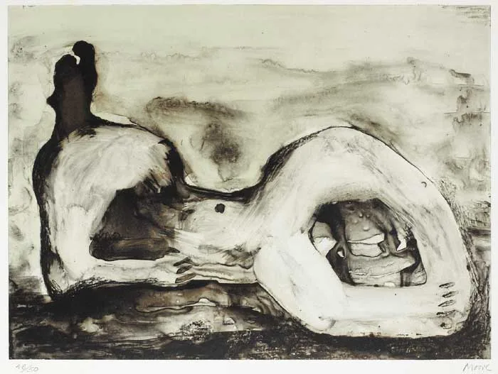 RECLINING FIGURE by Henry Moore, lithograph (no. 48 from an edition of 50), offered Feb 2008