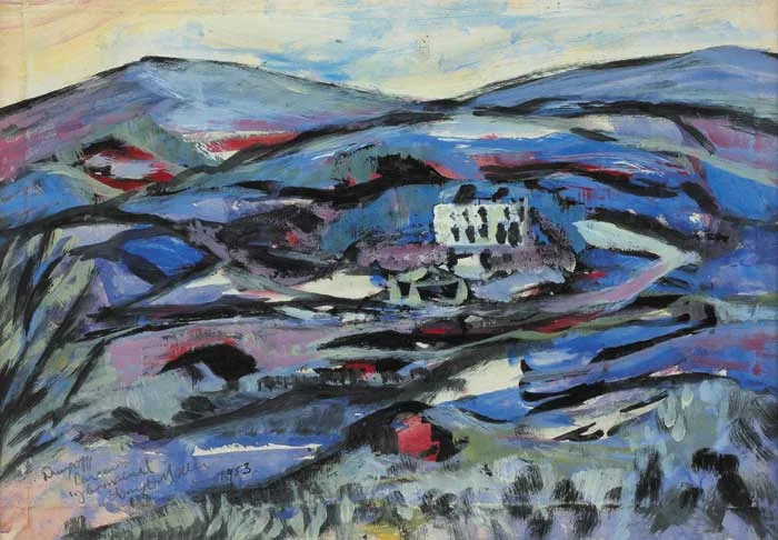 DRUMGOFF BARRACKS, GLENMALURE, COUNTY WICKLOW by Tony O'Malley, 1953, gouache on card, sold Feb 2008