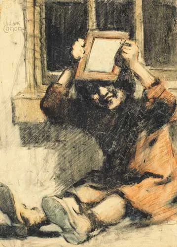 William Conor, CHILD WITH MIRROR, crayon and pencil