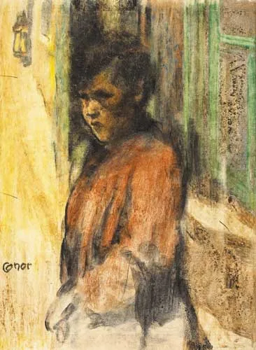 CHILD BY A WINDOW by William Conor, crayon on paper, sold Feb 2008