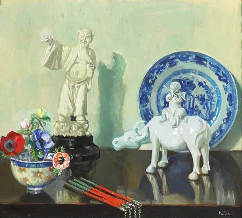 Kathleen Fox, MIRTH IN CHINA, oil on board