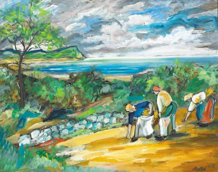 CORN GLEANERS by Markey Robinson, oil on board, sold Feb 2008