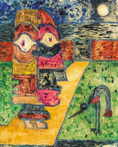 Basil Rakoczi, WOOK FIGURE AND BIRD, monoprint