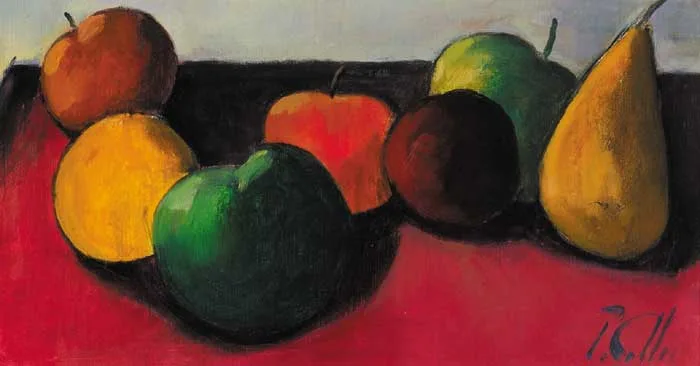 FRUIT ON A TABLE by Peter Collis, oil on canvas laid on board, sold May 2007