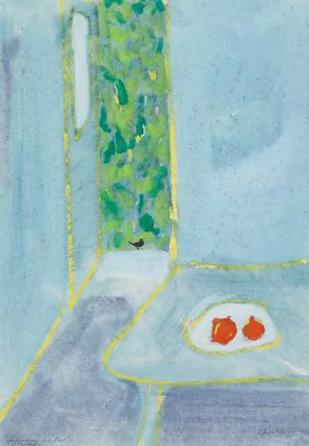 Jane O'Malley, MORNING VISITOR, ST MARTIN'S, 1976, watercolour, gouache and crayon