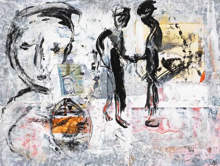 CONVERSATION by John Kingerlee, 2006, mixed media on paper, sold May 2007