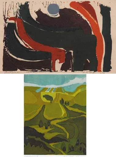 Margaret McCord, SUMMERLAND and AUTUMN, 1973 (A PAIR), linocuts (the former no. 2 from an edition of 5; the latter