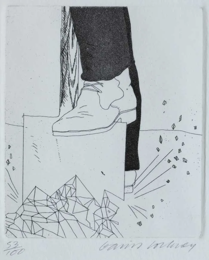 DIGGING UP GLASS by David Hockney, 1969, etching (no. 53 from an edition of 100), sold May 2007