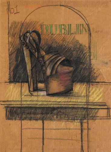 Charles Cullen, PLATFORM SHOE, NO. 1, DUBLIN, 1981, pastel and pencil on brown ruled paper