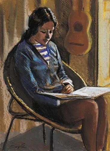 John Coyle, GIRL READING, pastel and charcoal