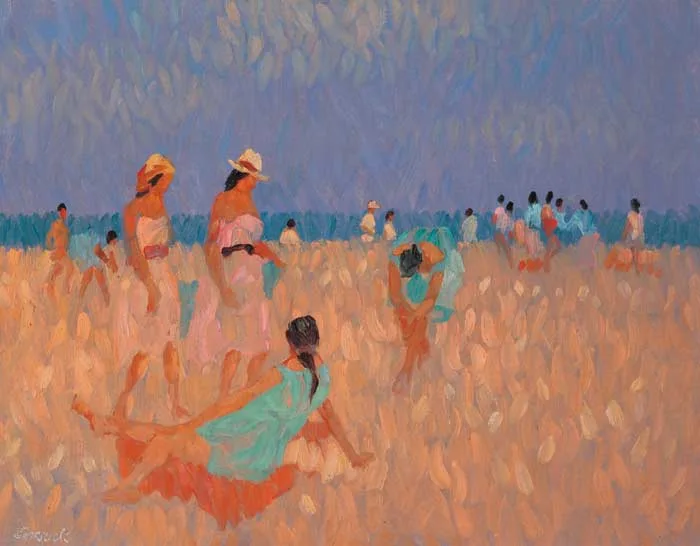 Desmond Carrick, GIRL WITH PONYTAIL, BURRIANA BEACH, NERJA, MALAGA, oil on canvas board