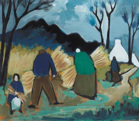 Markey Robinson, HARVEST SCENE, gouache on board