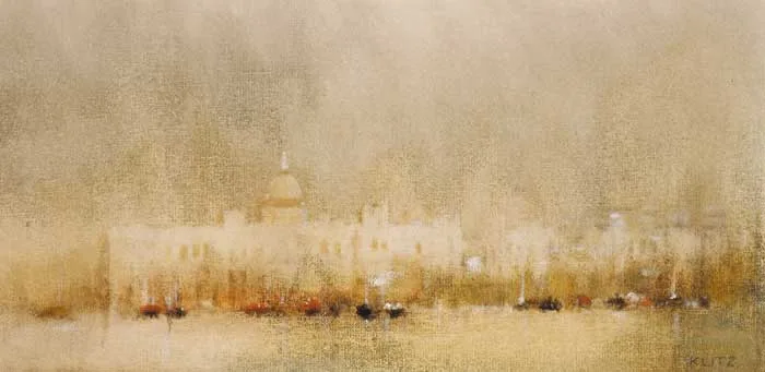 RIVER AND BUILDINGS by Anthony Robert Klitz, oil on canvas, offered May 2007