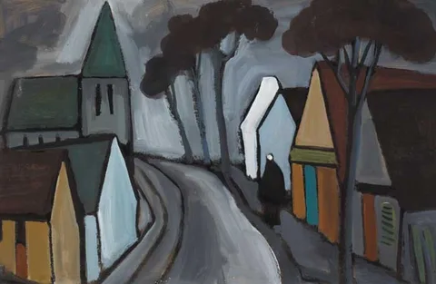 Markey Robinson, FRENCH VILLAGE STREET, gouache on board