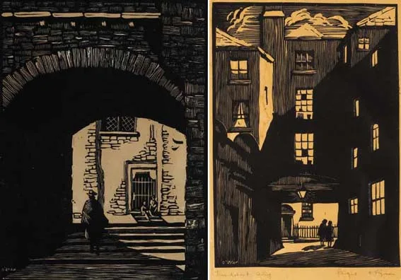 Fergus O'Ryan, THUNDERCUT ALLEY and QUEEN STREET, DUBLIN (A PAIR), woodcuts