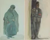 Michael Healy, DUBLINERS - OLD WOMAN IN SHAWL and MAN IN A CAP LEANING IN A DOORWAY (A PAIR)