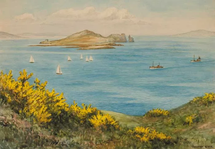 Frederick Howard Knee, IRELAND'S EYE FROM HOWTH, COUNTY DUBLIN, watercolour over pencil