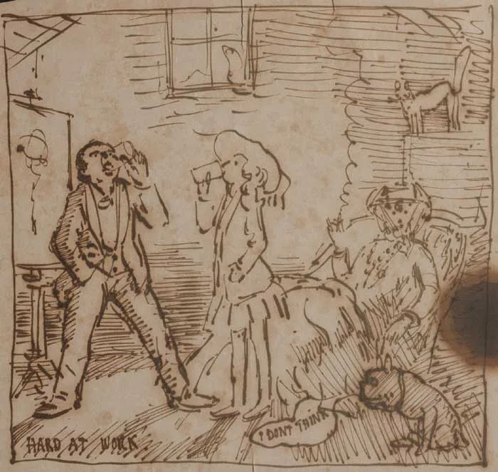 HARD AT WORK by William Orpen, circa 1907-09, pen and ink on paper, offered May 2007