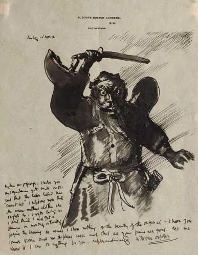 A BEARDED BARBARIAN by William Orpen, 1912, pen and ink on letterhead paper, sold May 2007