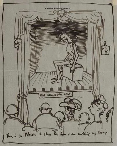 THE SKELETON MAN by William Orpen, pen and ink on letterhead paper, offered May 2007