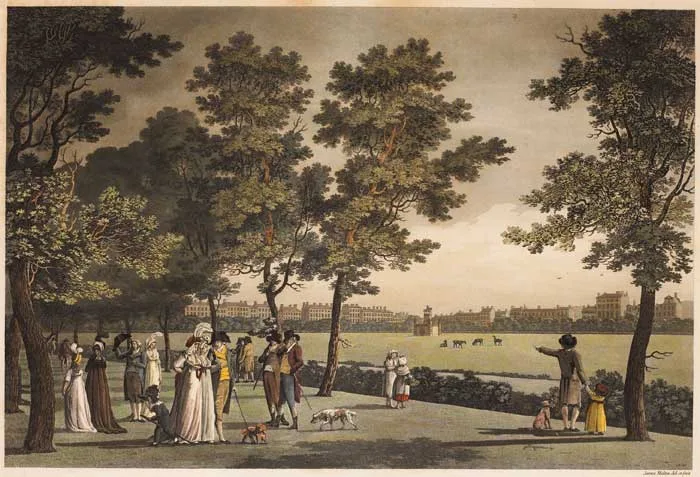 ST STEPHEN'S GREEN, DUBLIN by James Malton, 1796, etching with aquatint and later hand colouring, sold May 2007