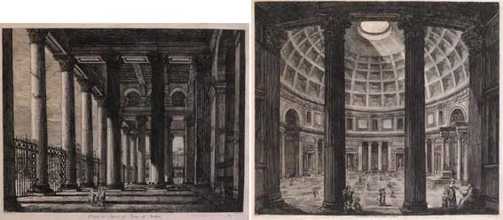 VERDUTA DELL INTERNO DEL PANTEON DI MARCO AGRIPPA, ROMA, 1823 and two others (SET OF THREE) by Luigi Rossini, copperplate engravings, sold May 2007