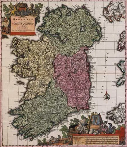 Matthias Seutter, REGNUM HIBERNIAE, circa 1730, engraved map with original hand colouring; second state