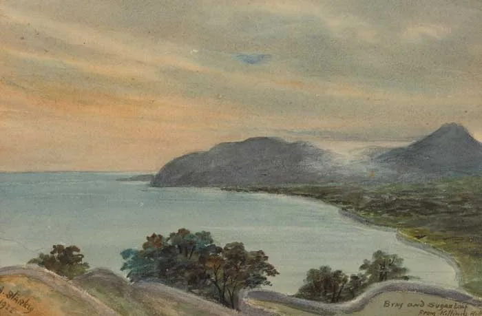 Annie Starkey, BRAY AND SUGARLOAF FROM KILLINEY HILL, 1922, watercolour over pencil