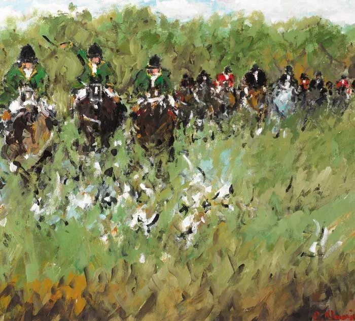 HUNT SCENE by Marie Carroll, oil on board, offered May 2007