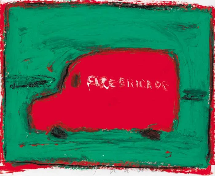 FIRE BRIGADE by Neil Shawcross, acrylic on board, sold May 2007