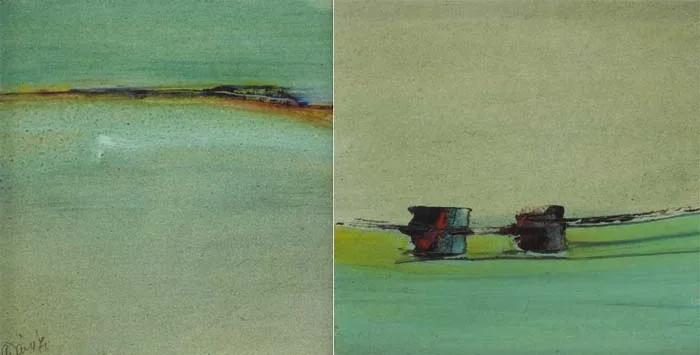 DISTANT RIDGE and SUMMER STASIS, 1971 (A PAIR) by Gerald Davis, oil on board, sold May 2007