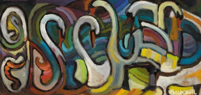 SWANS by Michael O'Neill, oil on board, sold May 2007