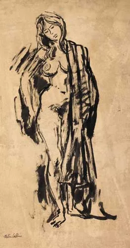 Peter Collins, STANDING FEMALE NUDE, brush and ink