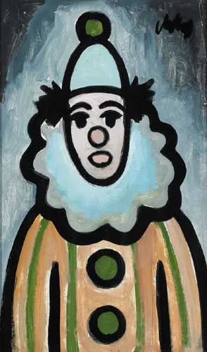 CLOWN by Markey Robinson, oil on board, sold May 2007