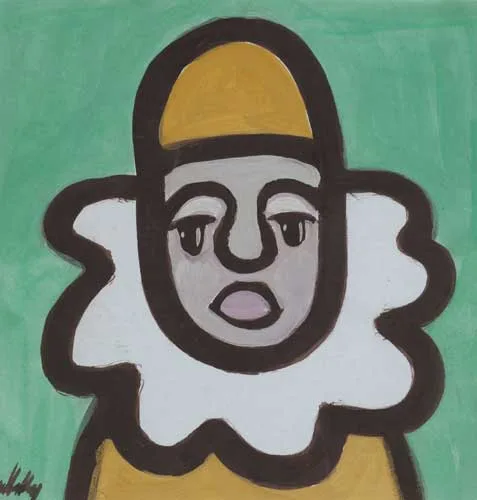 CLOWN by Markey Robinson, gouache on board, sold May 2007