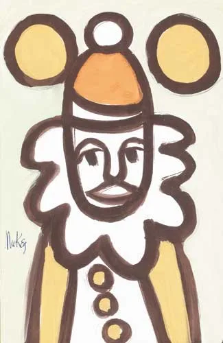 ORANGE CLOWN by Markey Robinson, goauche on board, sold May 2007