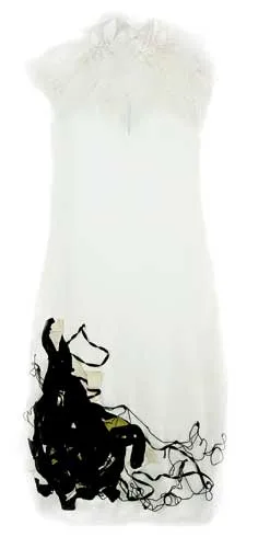 AFTER CAMILLE SOUTER by Helen Cody, double weight, knee-length, silk-draped, sleeveless, ivory dress with tangled ribbon appliqué and Swarovski jet beadin, offered Nov 2007