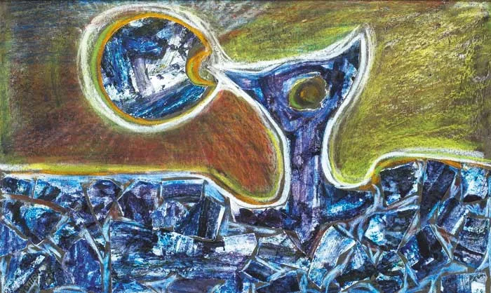 NOT MAN NOR BEAST by Gerard Dillon, crayon and collage, sold Nov 2007