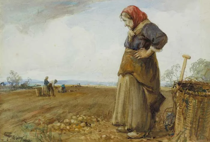Frank McKelvey, THE POTATO GATHERERS, 1922, watercolour over pencil
