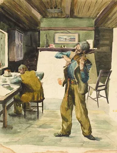FIDDLER by Simon Coleman, watercolour over pencil, offered Nov 2007