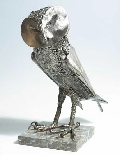 OWL by John Coll, 1985, welded stainless steel on marble plinth, sold Nov 2007