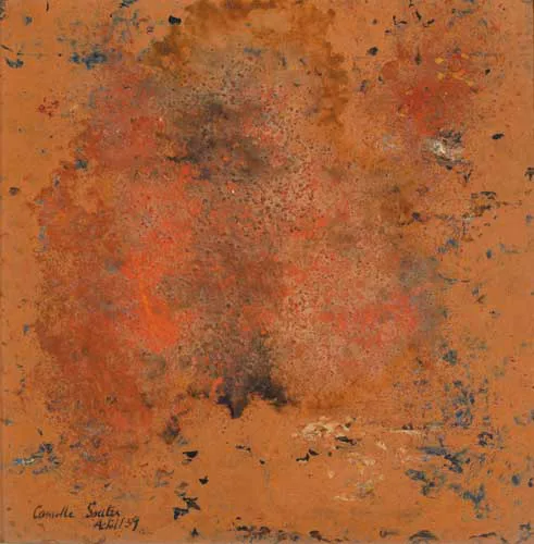ACHILL VOLCANIC by Camille Souter, 1959, oil, red lead and enamel on paper, offered Sep 2007