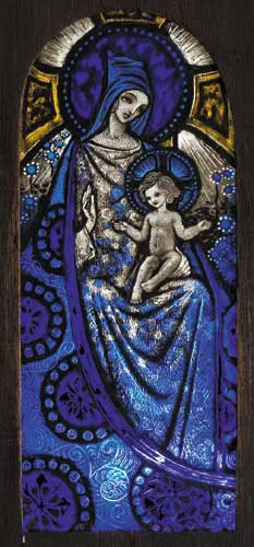 Harry Clarke, MADONNA AND CHILD, hand painted and etched stained glass