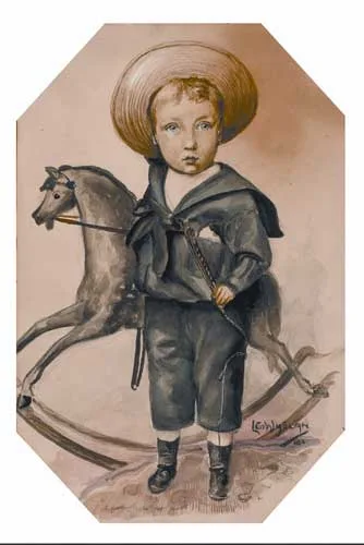 Leo Whelan, A LITTLE BOY WITH A ROCKING HORSE, 1901, watercolour, pencil, pen and ink on paper