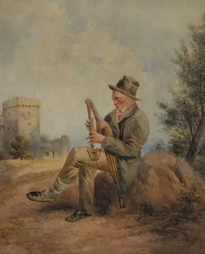 THE BLARNEY PIPER by John Claude Bosanquet, watercolour, sold Sep 2007
