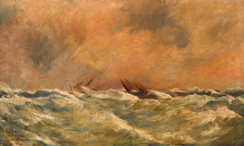Joseph Fitzgerald, FISHING VESSELLS IN A HIGH SEA, 1878, oil on canvas