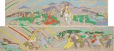 Frances J. Kelly, YOUNG COUPLE ON HORSEBACK HEADING TOWARDS TIR NA OIG and THE DANCERS  TWO STUDIES FOR A MURAL FOR BUTLINS HOLIDAY CENTRE (A PAIR)