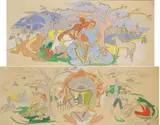 Frances J. Kelly, THE LOVERS and GEORGIAN DOORWAY WITH HARP  TWO STUDIES FOR THE RUSSELL HOTEL MURAL, ST STEPHENS GREEN, DUBLIN, circa 1958-59 (A PAIR)