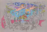 Frances J. Kelly, A FASHIONABLE COUPLE AT TABLE, WITH A VIEW OF BAY AND BOATS BEYOND  DESIGN FOR A GRESHAM HOTEL MURAL